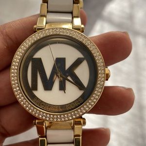 White and gold MK watch